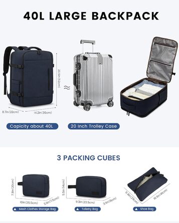LOVEVOOK Рюкзак-валіза для ручної поклажі, 40L, для ноутбука 17,3