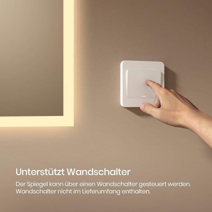 Дзеркало для ванної кімнати EMKE® з підсвічуванням 80x60 см, тепле біле світло 3000K, вимикач, вертикальна/горизонтальна установка, IP44, енергозберігаюче