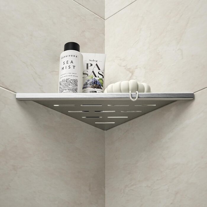 Bernkot Eck Duschregal, Edelstahl 304 Bathroom Shelf for Tiled Walls, Recessed Shelf for Bathroom Renovation (Brushed, 254mm - 2 Pack)