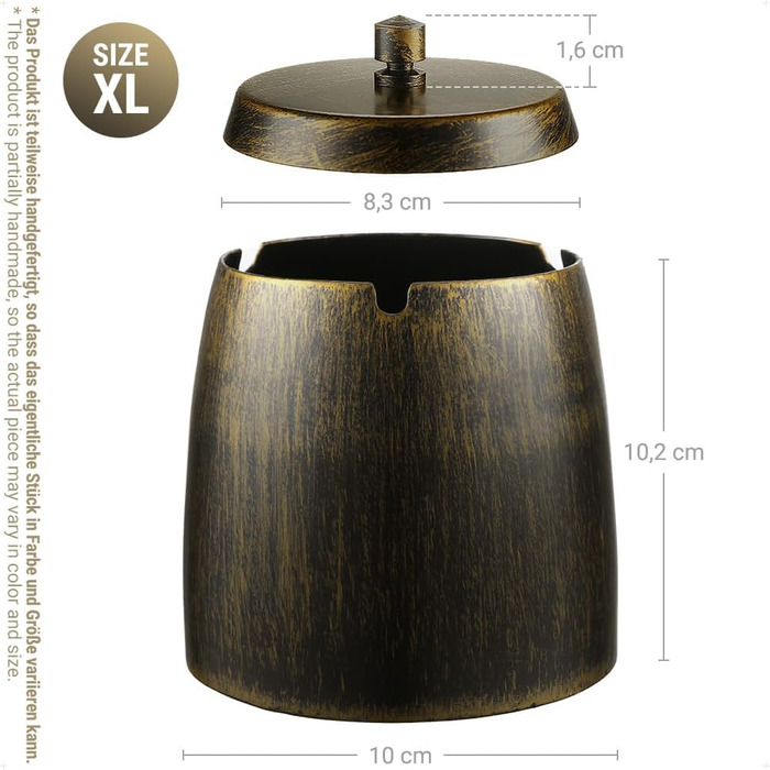 Преміум попільничка Windaschenbecher з кришкою з нержавіючої сталі, велика, захищена від вітру та дощу для вулиці та дому, попільничка на стіл, колір бронзовий