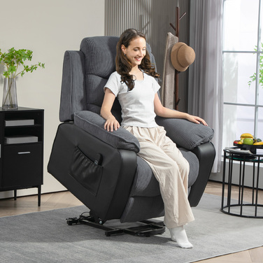 HOMCOM Power Lift TV Chair with Lifting Assistance, Electric Recliner with Lie-Flat Function, Pocket Spring, TV Chair with Footrest, Side Pocket and Remote Control, Dark Grey | Aosom