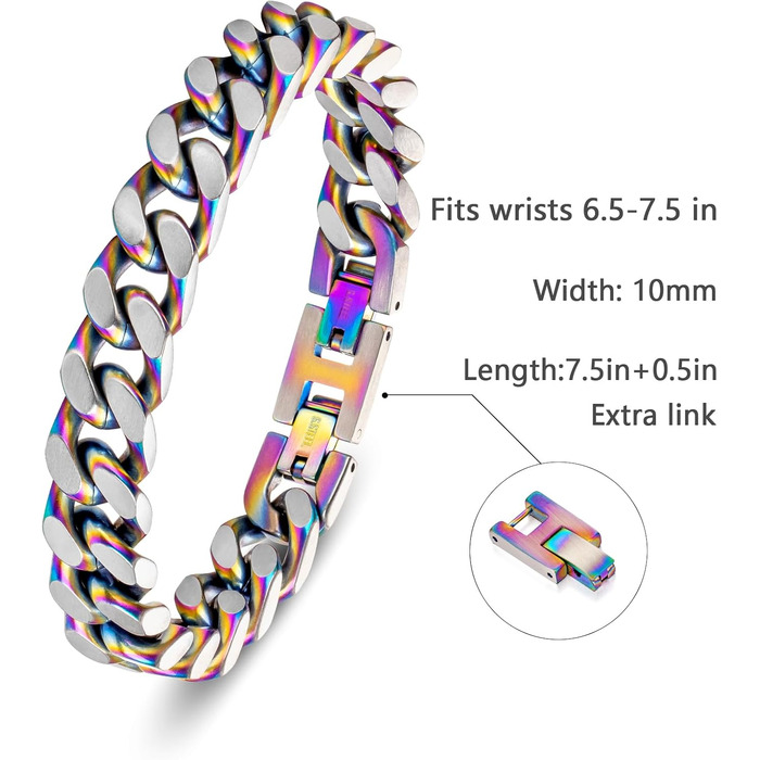 Чоловічий браслет LUCKY2+7 з ланцюгом у стилі Куба, сріблястого кольору, чорний, з нержавіючої сталі