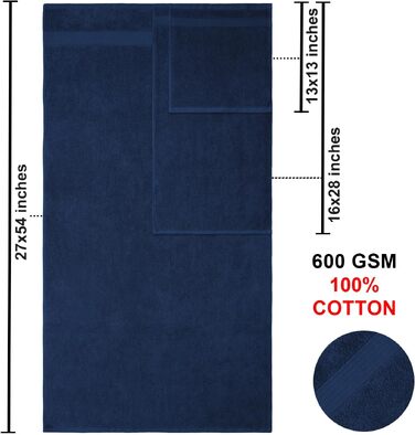 Набір махрових рушників для ванни American Bath Towels з 100% бавовни, ультрам'які та гігроскопічні, 6 предметів (2 банні, 2 для рук, 2 маленькі), темно-синій, XL