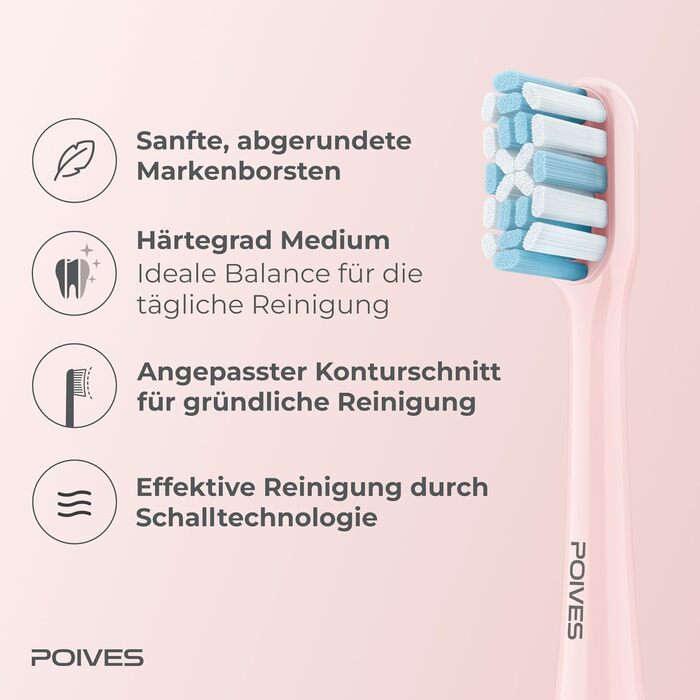 Електрична зубна щітка POIVES P1 Pro з датчиком тиску, 72000 рухів, 4 роки гарантії, 111 днів без ризику, тривалий час роботи акумулятора, колір Midnight Blue (Perlmutt Rosa)