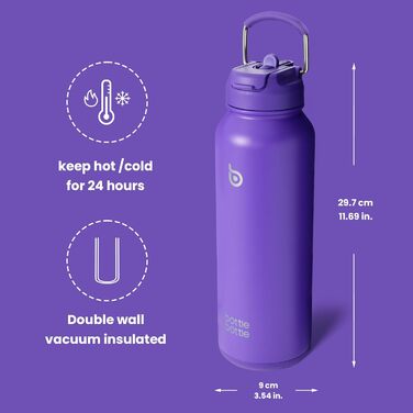 BOTTLE BOTTLE Insulated Water Bottle with Straw, Sport Stainless Steel Water Bottle with Grip Lid, Outdoor Sports Bottle for Pills, 1L (White) (Violet)