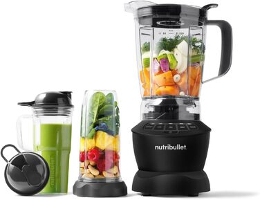 Блендер Nutribullet Full Size Combo 1200 Вт, електричний міксер, багатофункціональний подрібнювач, 1,9 л кувшин, склянки 946 мл і 710 мл, чорний, модель NBF500MB