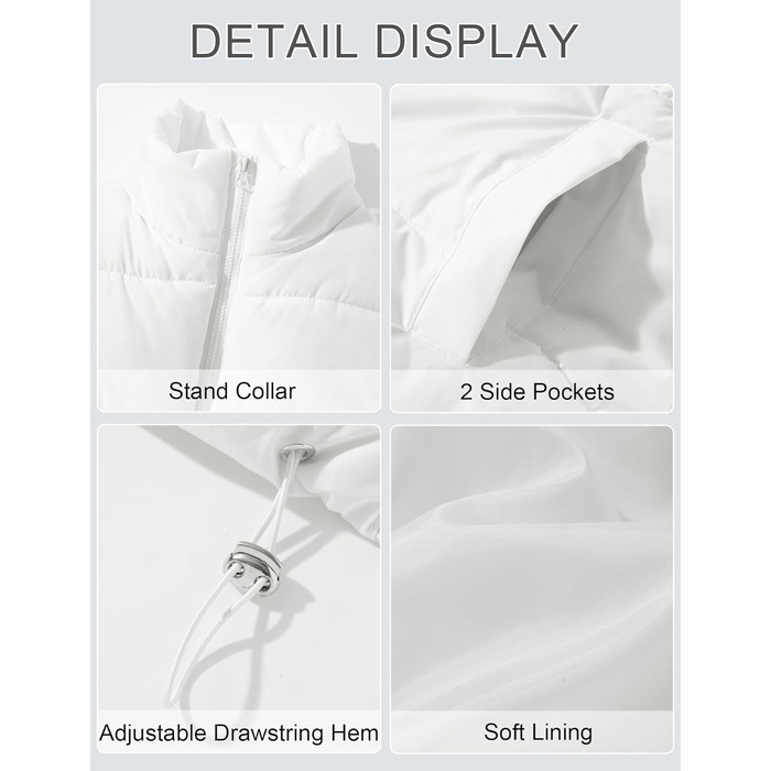 Жіноча пухова жилетка FEOYA великого розміру, тепла безрукавка з коміром-стійкою, легка зимова куртка, перехідна жилетка (білий, M)