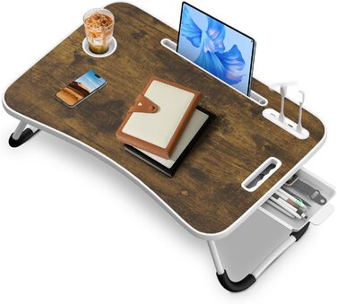 Столик для ноутбука Soontrans з ящиком, тримачем для напоїв та планшета, світлом та вентилятором, 60x40x28 см