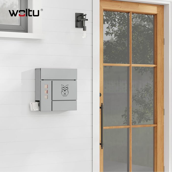 Поштовий ящик WOLTU XXL з газетницею, оглядовим вікном, замком (2 ключі), захистом від реклами, антрацит (сірий+чорний) 10,5x37x37 см
