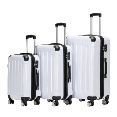 Набір валіз Beibye: 3 валізи з жорстким корпусом, роликові валізи для подорожей (білий)