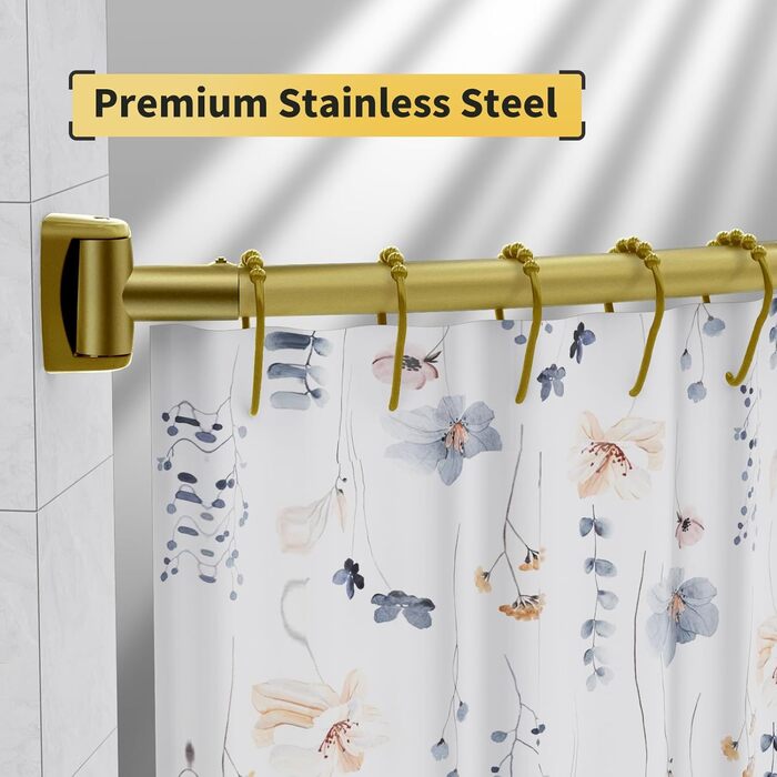 Регульована вигнута штанга для душу, широка, з нержавіючої сталі, для ванної кімнати, 106,7–182,9 см, золота, преміум-якість