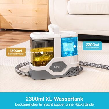 Пристрій для чищення м'яких меблів: мокрий/сухий пилосос, чистка килимів, 600W, 16KPa, бак 2,3L, самоочищення, компактний, для килимів, диванів, сходи