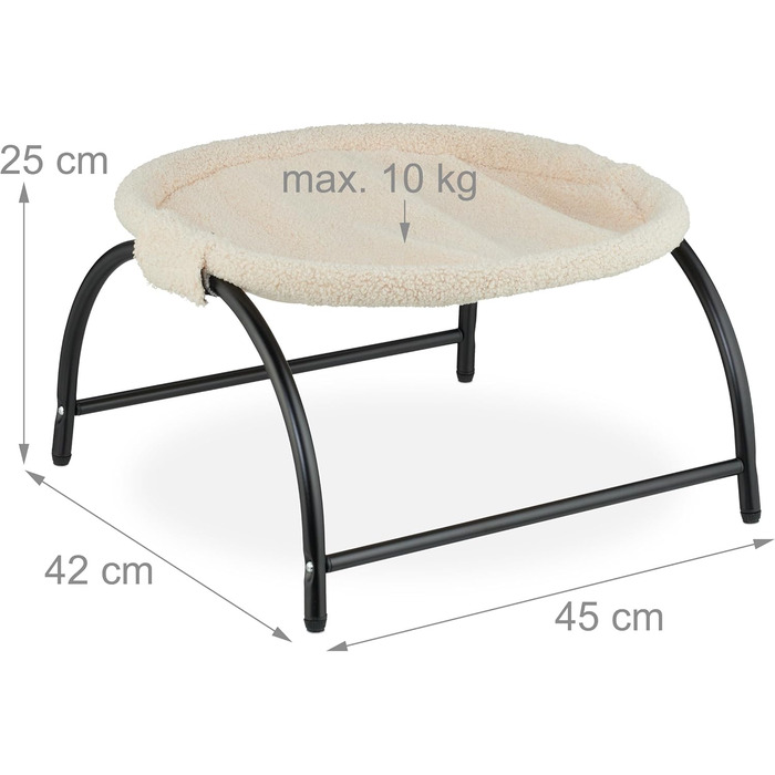 Кішка лежанка-гамак Relaxdays для котів, сталевий каркас, плюш, 25x45x42 см, бежевий/чорний