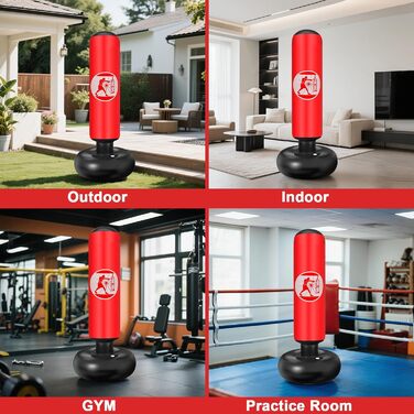 Дитячий боксерський мішок Qoosea для дітей 6-12 років, 160 см, надувний, з боксерськими рукавичками, для карате, кікбоксингу, таеквондо, MMA, червоний