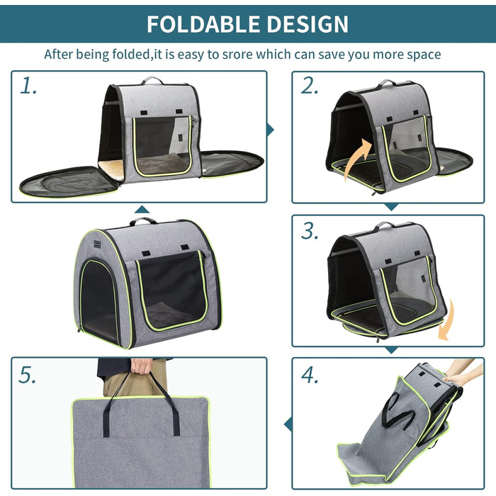 Кія для собак Petsfit: складана переноска для маленьких собак, котів та кроликів. Зручна переноска для дому, транспортування та сну. З анти-відкривачем та плюшевою подушкою, сіра, S