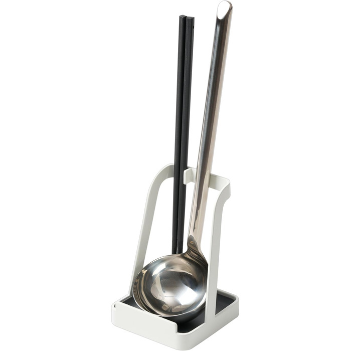 Yamazaki 2248 TOWER Ladle & Pot Lid Stand, White, Steel, Minimalist Design, 10 x 10 x 15 cm (LxWxH)