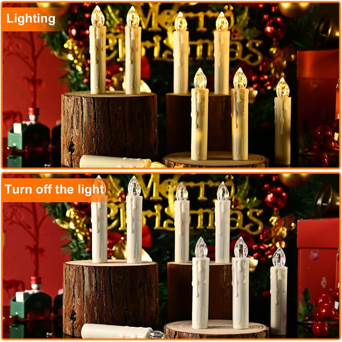 Cimetech 1920s Christmas Tree Candles Wireless LED Floating Candles Christmas Tree Lighting String Lights Christmas Tree Warm White Christmas Decoration with Remote Control Timer 1.5 x 8 cm