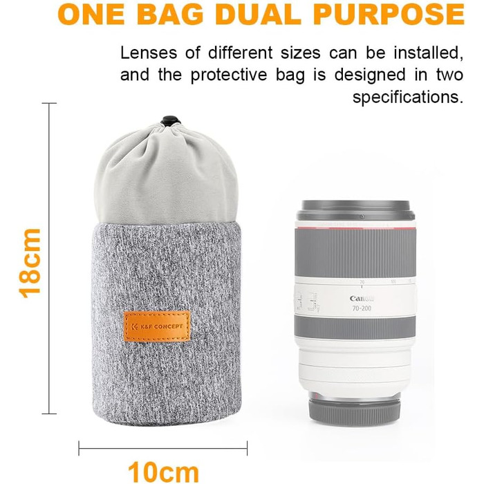 Чохол для об'єктива K&F CONCEPT, 2-в-1, неопрен, 10 x 18 см