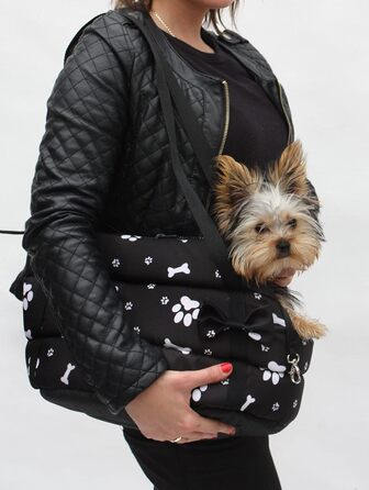 Чорна переносна сумка для собак та котів Odolplusz Elegante з принтом лапок (XS, S, M, L)