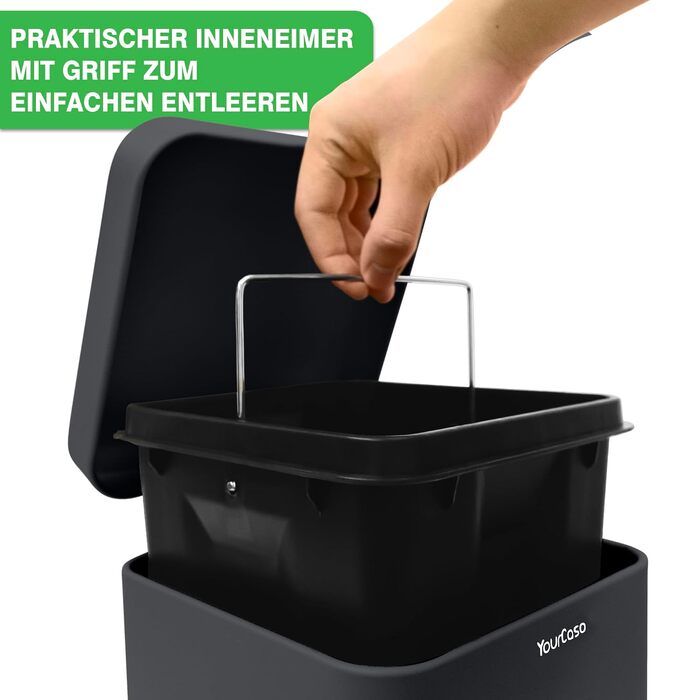 Смітник для ванної кімнати YourCasa® з кришкою Soft-close та внутрішнім відром, 5л, антрацит