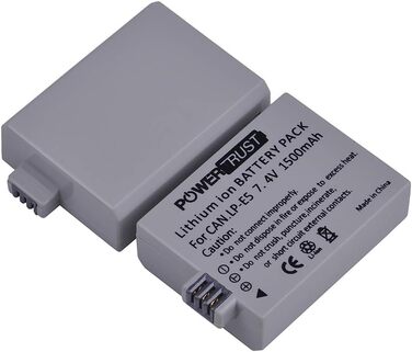 PowerTrust 2 шт. акумулятори LP-E5 та зарядний пристрій для Canon EOS 500D 1000D 450D, Rebel T1i, XS, XSi, KISS F, X3, X2
