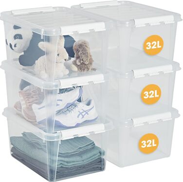 SmartStore - 10x Storage Box with Lid Classic (40x30x11cm) | Stackable Box with Lid | Food-Safe Plastic Box | Plastic Box with Lid & Reinforced Corners | 10-Year Warranty (31 L, 6-Piece Set)