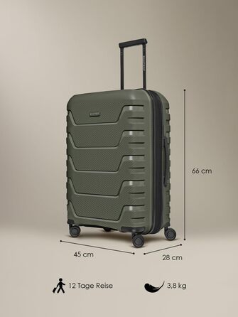 Чемодан SMARTBOX Hartschalen Check-in з жорстким корпусом | Великий XL Trolley 52 x 33 x 76 см, розширюється від 111 до 120 літрів | з високоякісного поліпропілену | 4 подвійні колеса & TSA-замок | легкий 4,2 кг (Edition 01) (Оливковий, Розмір M (66 см), 
