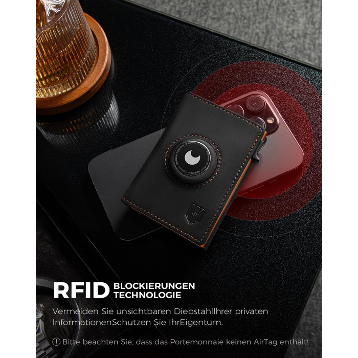 Портмоне DODENSHA® MagSnap для чоловіків з RFID захистом, відділенням для AirTag, картхолдером та відділенням для монет. Чорно-помаранчевий колір.