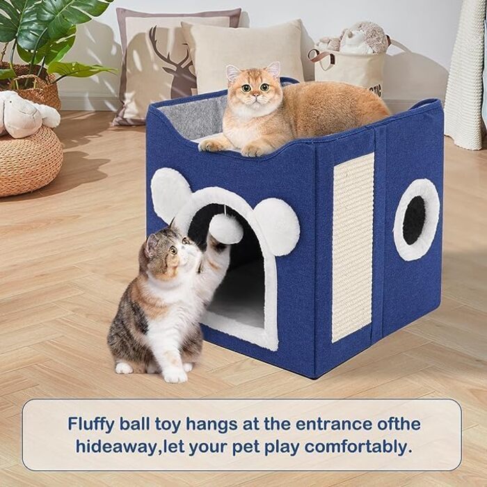Кігтечка-будиночок для котів та маленьких собак з інтегрованим ковзаном, синього кольору