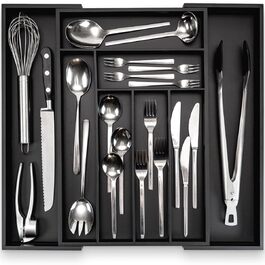 Органайзер для кухонних ящиків з бамбука, 47 см - Чорний - Система зберігання для кухні