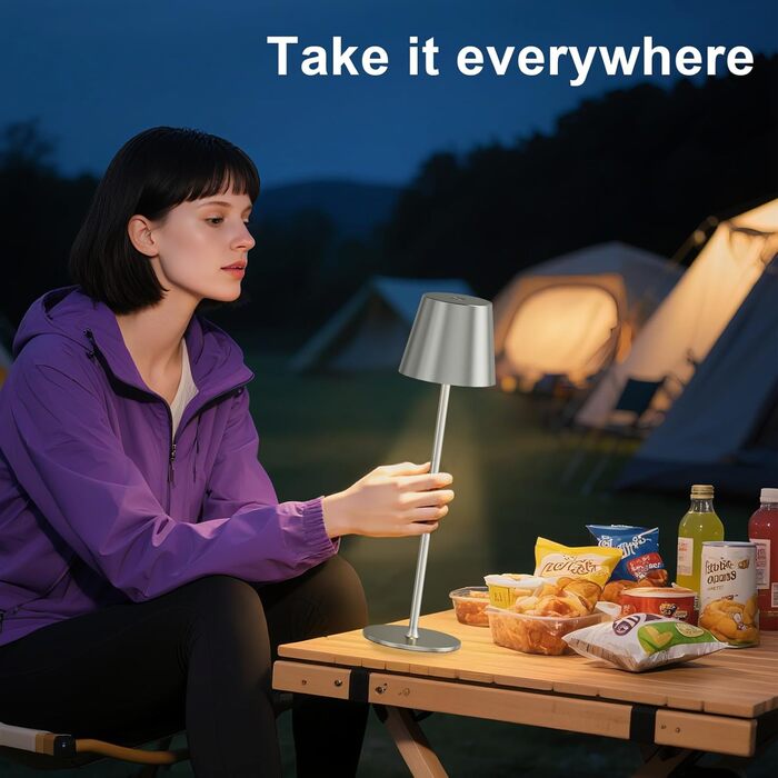 Акумуляторна LED настільна лампа бездротова з USB-C зарядкою, регульованою яскравістю та 3 режимами освітлення (сіра)