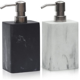 Набір дозатора для мила в ванну кімнату, чорний та білий, стиль мармуру, з нержавіючою срібною помпою, декоративний дозатор для рідкого мила та лосьйону, багаторазовий, квадратний, для кухні, 450 мл