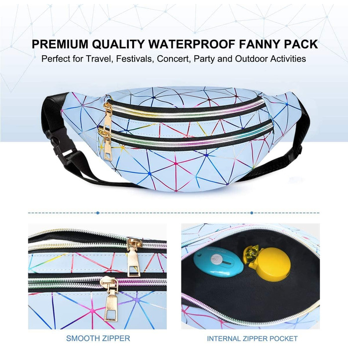 Спортивна поясна сумка Flintronic з підсвічуванням, водонепроникна, металева, з відділенням для карток, для подорожей, походів, велоспорту (блакитна)