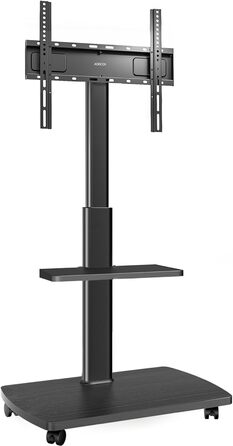 AOKCOS Rolling TV Stand with Wood Shelf - Adjustable Height & Swivel - Fits 32-65 inch TVs (up to 40kg, VESA 400x400mm)