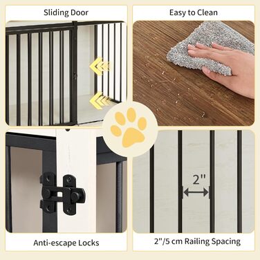 Клітка для собак Hzuaneri, 100 см, дерев'яна, з розсувними дверима, для дому, для маленьких/середніх/великих собак, 100 x 60 x 68 см, білий/коричневий колір