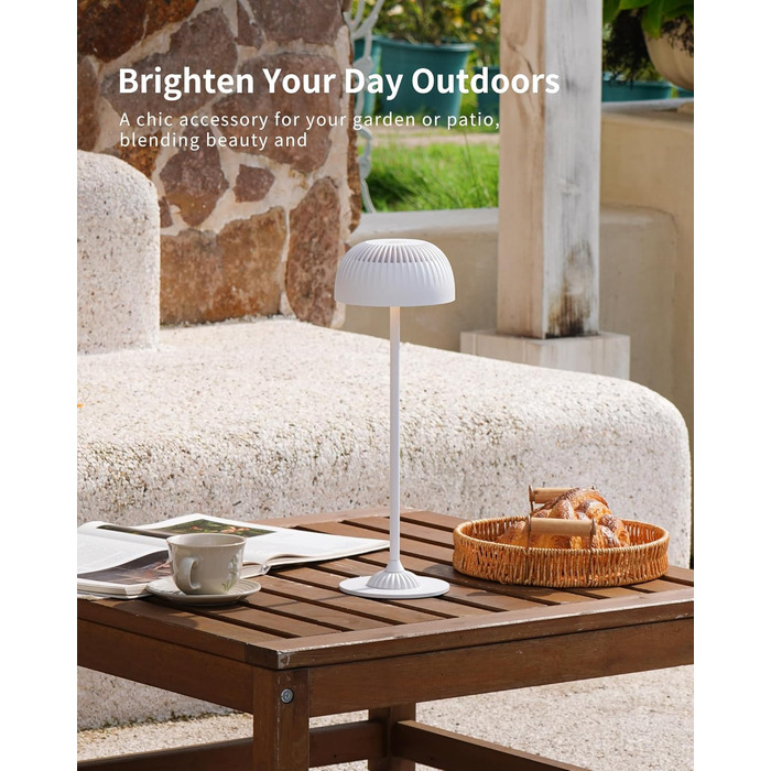 Світлодіодна настільна лампа бездротова LED для вулиці та дому, диммована, з акумулятором 5200mAh, водонепроникна IP54, чорна (D-біла)