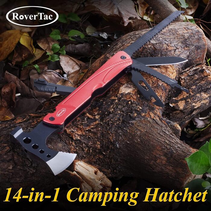 Camping Gear Multitool Axe Gifts: Multifunction Tool Axe Gifts for Men Dad Him, 14-in-1 Axe Hammer Knife Saw Bottle Opener Fire Starter Whistle for Camping Survival Hiking
