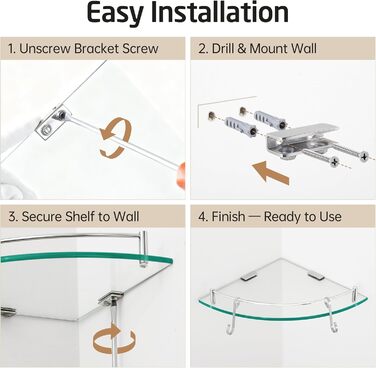 Скляна поличка для душу/ванної кімнати KES, скляна поличка для душу, поличка для ванної кімнати, нержавіюча сталь SUS304, BGS101A--P, щітка, 2 шт.