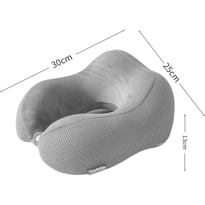 Подушка для шиї у подорожах, Memory Foam, сіра. Зручна та портативна подушка для сну в дорозі, кемпінгу та подорожей. Швидка упаковка.