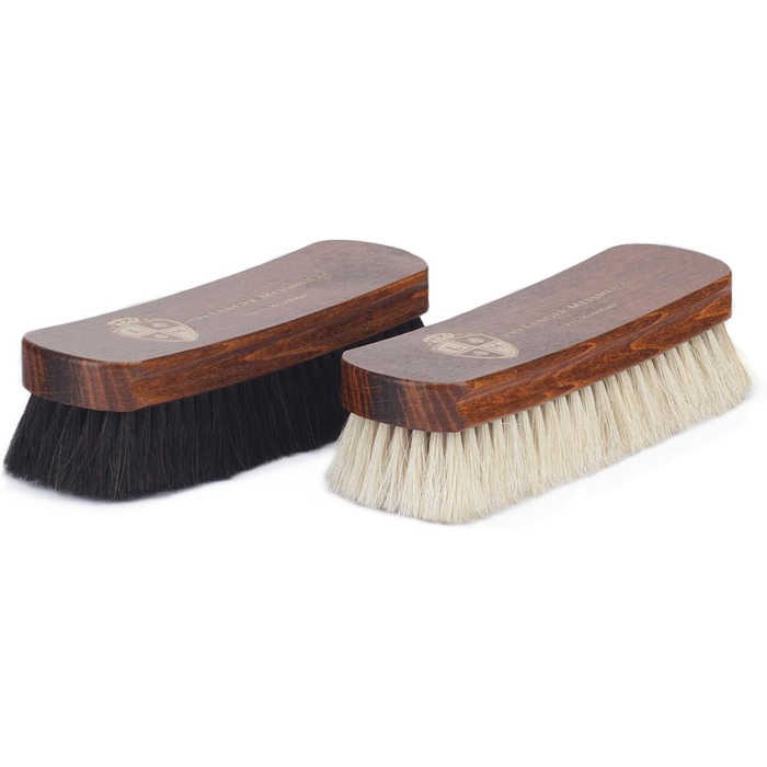 Langer & Messmer 4-Piece Shoe Brush Set Essential made of horsehair for professional shoe care of smooth leather shoes - includes polishing brushes and cream brushes