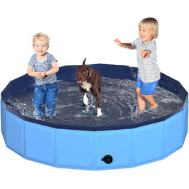 80x20 cm Folding Dog Pool – Folding Plastic Hard Pool for Dogs and Children, Non-Slip Pet Bathtub for Outdoor Garden Use, Lightweight and Portable (Blue, 160x30cm)