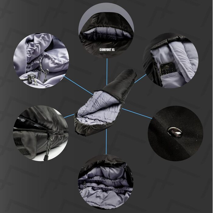 Сплячий мішок EXPLORER® Comfort XL -23°C/-5°C, 3-4 сезони, зимовий, для дорослих, 230x85x70см, чорний