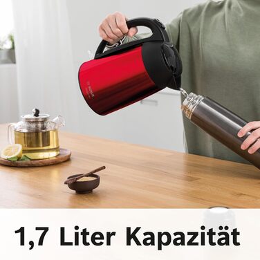 Електричний чайник Bosch DesignLine TWK3P424, 1.7 л, червоний, бездротовий, з індикатором рівня води та захистом від перегріву