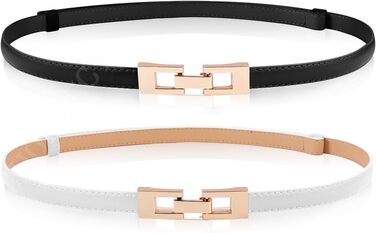 Жіночі шкіряні ремені (2 шт.) - тонкі, з золотою пряжкою для суконь та пальто (чорний+білий)