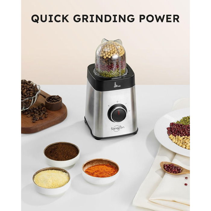 Sangcon 5-in-1 Stand Mixer & Smoothie Maker - 500W Power, 3 Speed Settings, Pulse Function, Glass & Stainless Steel Cups
