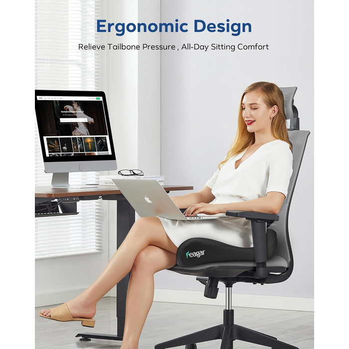 Ортопедична подушка для сидіння Feagar з memory foam - ергономічна подушка для офісного крісла, авто та дому - для полегшення болю в куприку при тривалому сидінні, неслизька (до 100 кг)