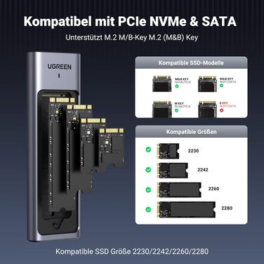Зовнішній корпус для SSD UGREEN M.2 NVMe/SATA USB 3.2 Gen 2, швидкість 10 Гбіт/с