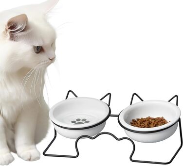 Набір мисок для тварин Navaris (2 шт.) - миски для котів та собак, кераміка, 350 мл, білий/чорний