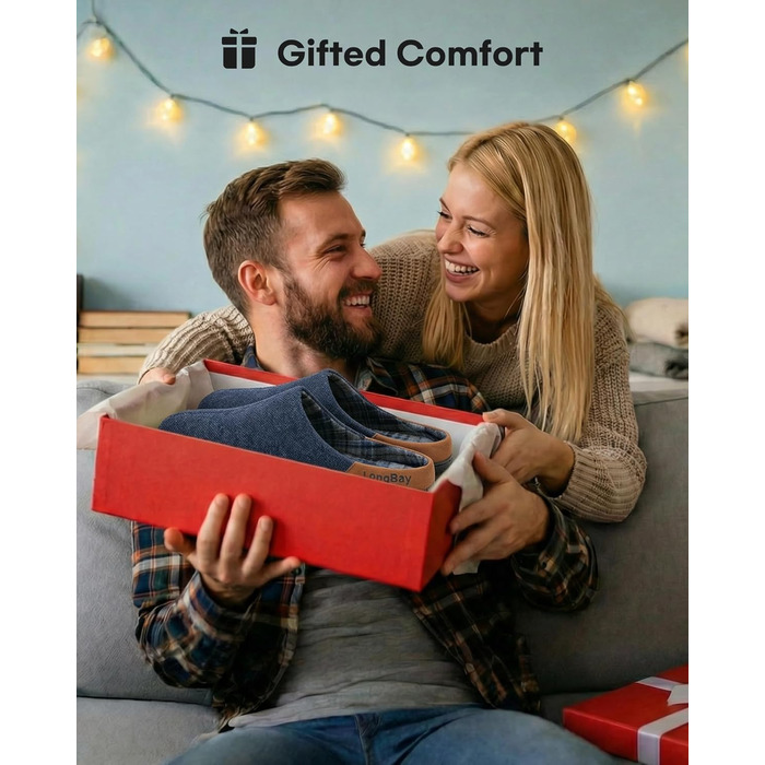 Чоловічі домашні капці LongBay з Memory Foam, в'язані, блакитні (46 EU), для дому та вулиці, дихаючі