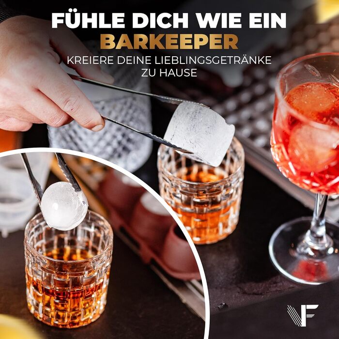 Neighbour's Friend Patented Ice Sphere Mold with Large Ice Cube Shape - XXL Ice Cube Molds for Whiskey, Rum & Cocktails - 6x Ice Spheres & 6x Ice Cubes Platinum Silicone - Dishwasher Safe